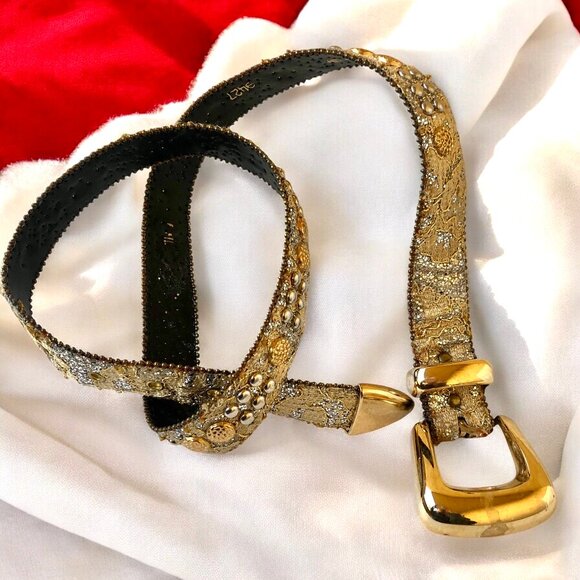 The Icing Viintage Belt Gold Crystal Belt Silver Studs Clear Rhinestones M - L main image 13